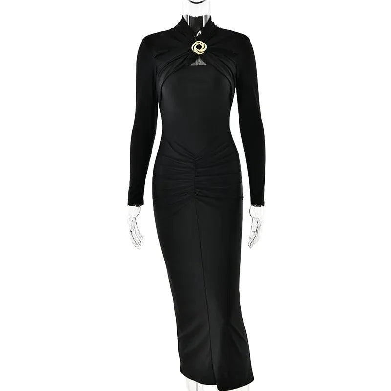 Sexy Maxi Dress with Metal Buckle