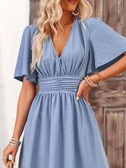 Side Slit Surplice Flutter Sleeve Midi Dress Elegant & Effortless