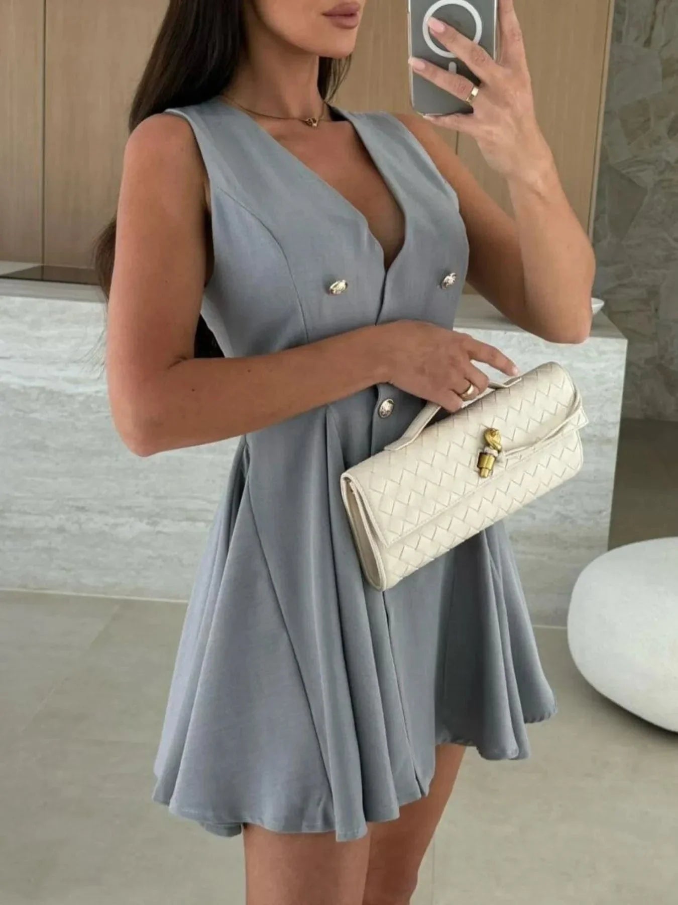 Sleeveless Double-Breasted Mini Dress
