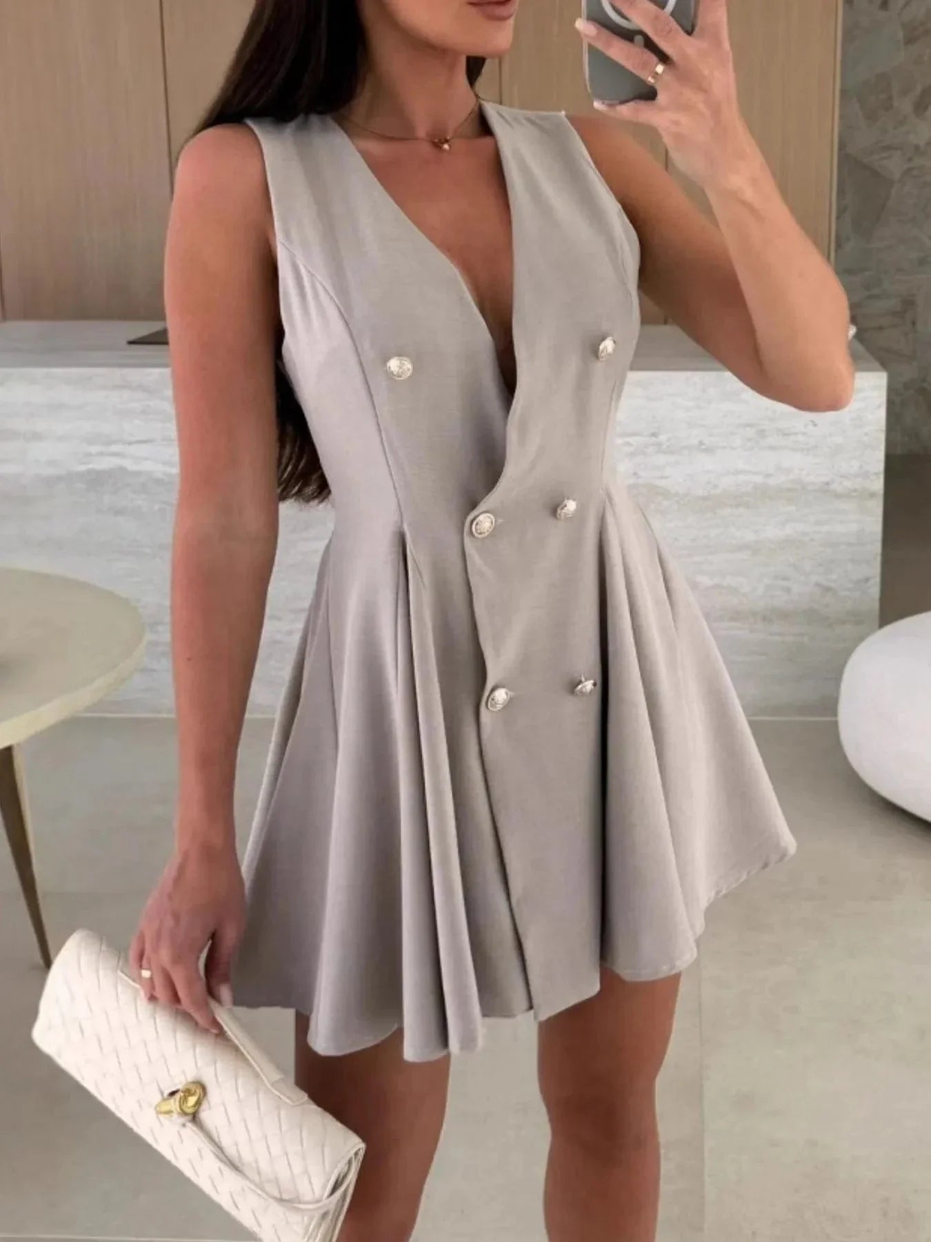 Sleeveless Double-Breasted Mini Dress