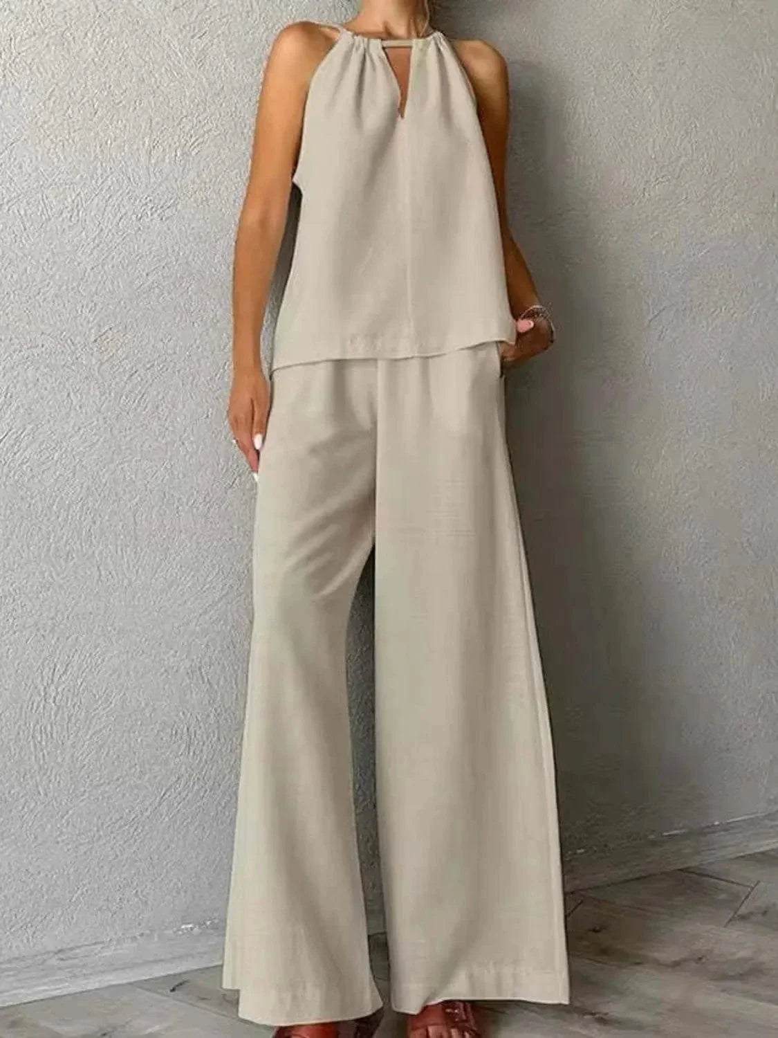 Sleeveless Top and High Rise Pants Set