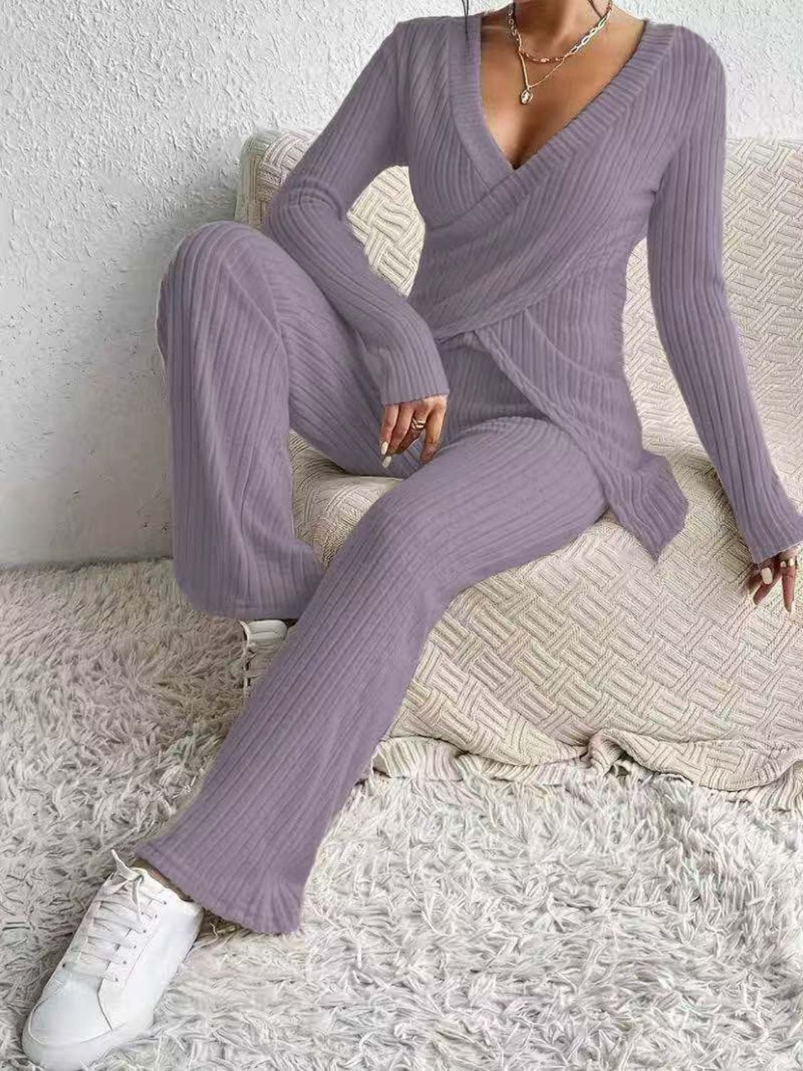 Soft Draping Meets Style: Long Sleeve Top & Pants Set