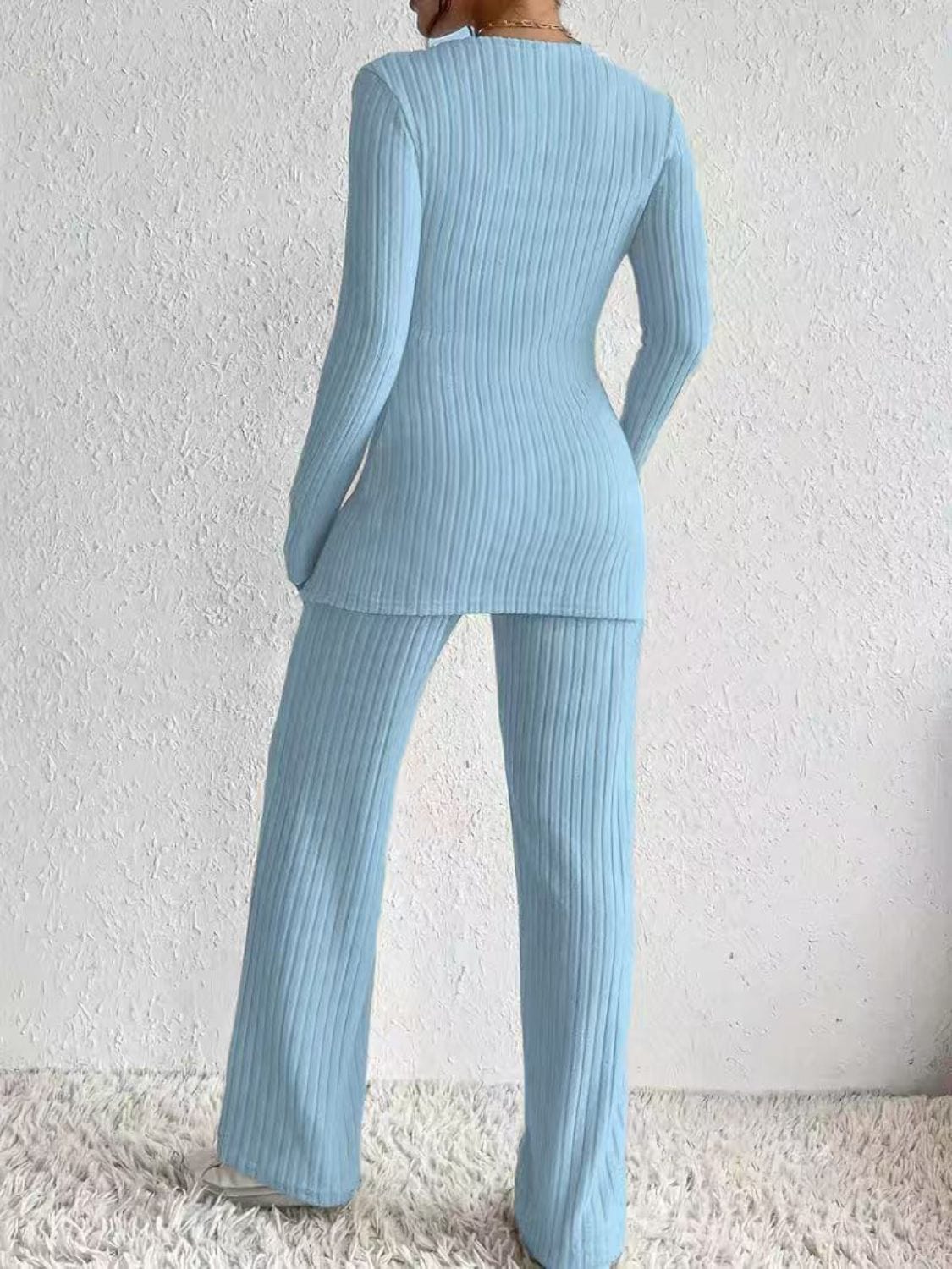 Soft Draping Meets Style: Long Sleeve Top & Pants Set