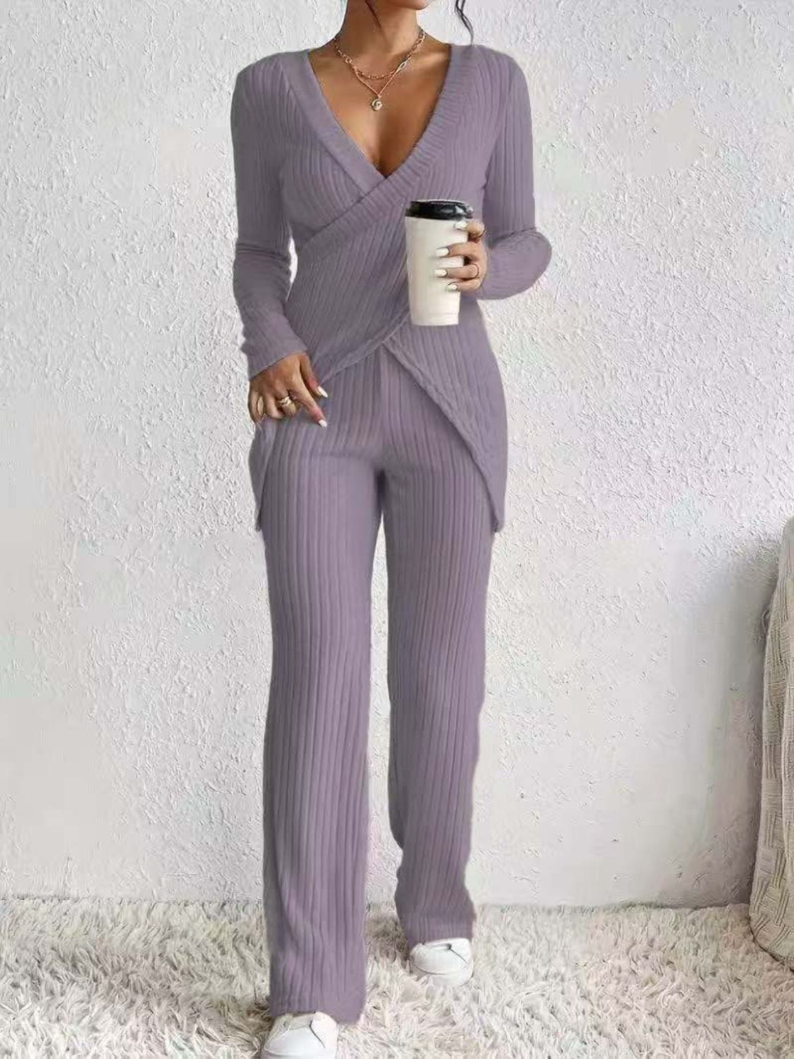 Soft Draping Meets Style: Long Sleeve Top & Pants Set