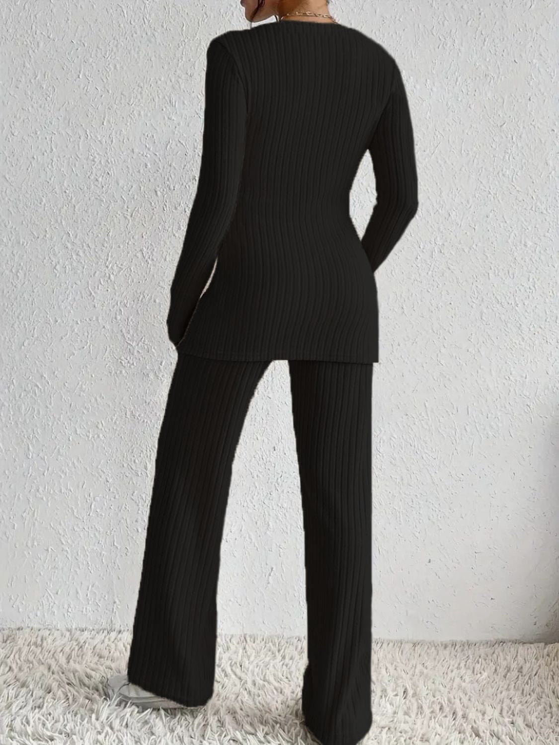 Soft Draping Meets Style: Long Sleeve Top & Pants Set
