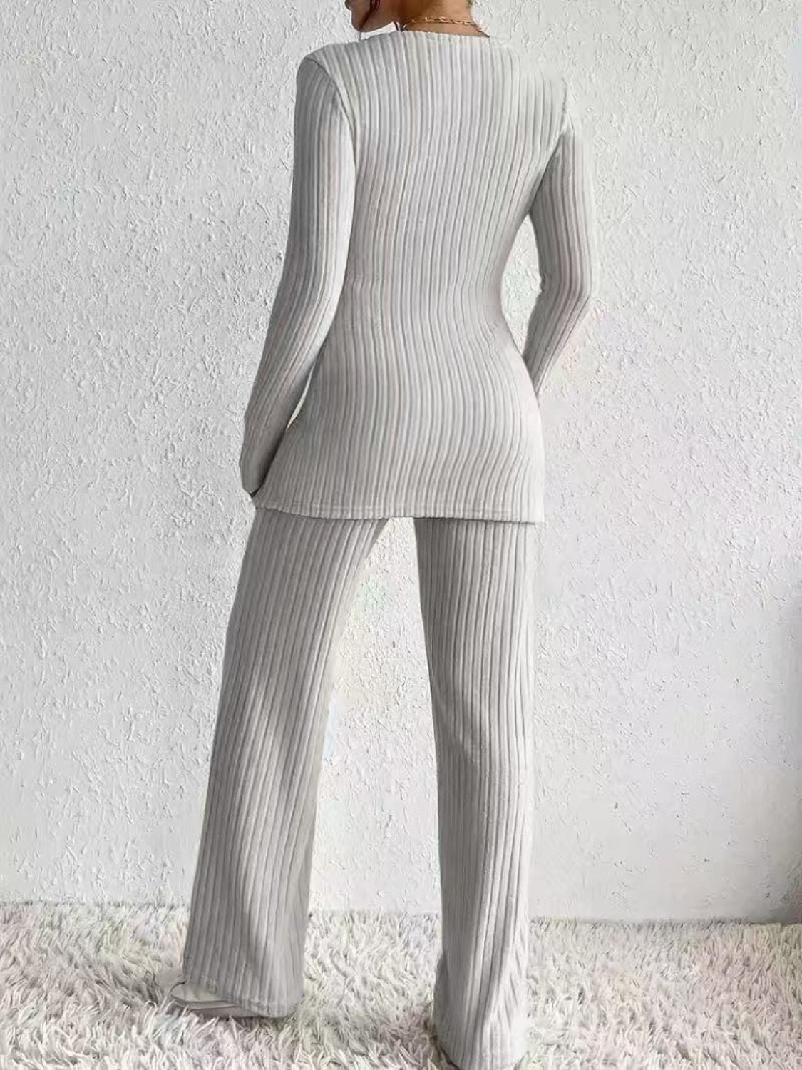 Soft Draping Meets Style: Long Sleeve Top & Pants Set