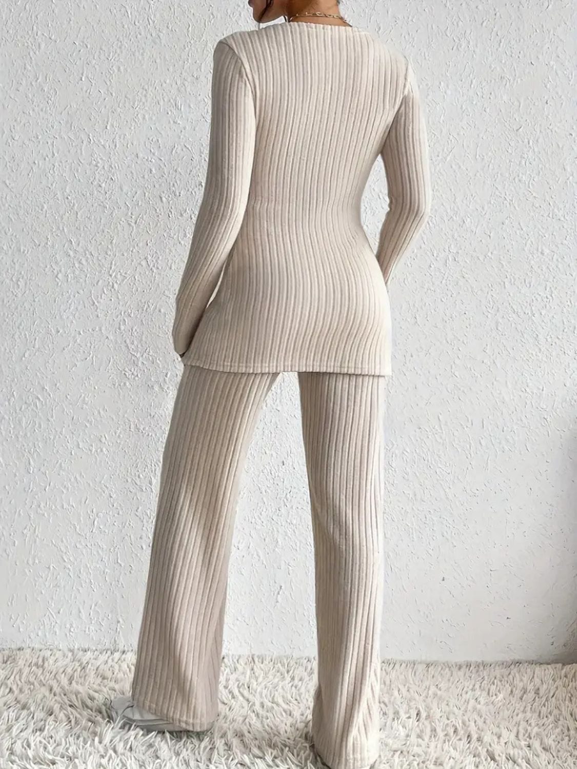 Soft Draping Meets Style: Long Sleeve Top & Pants Set