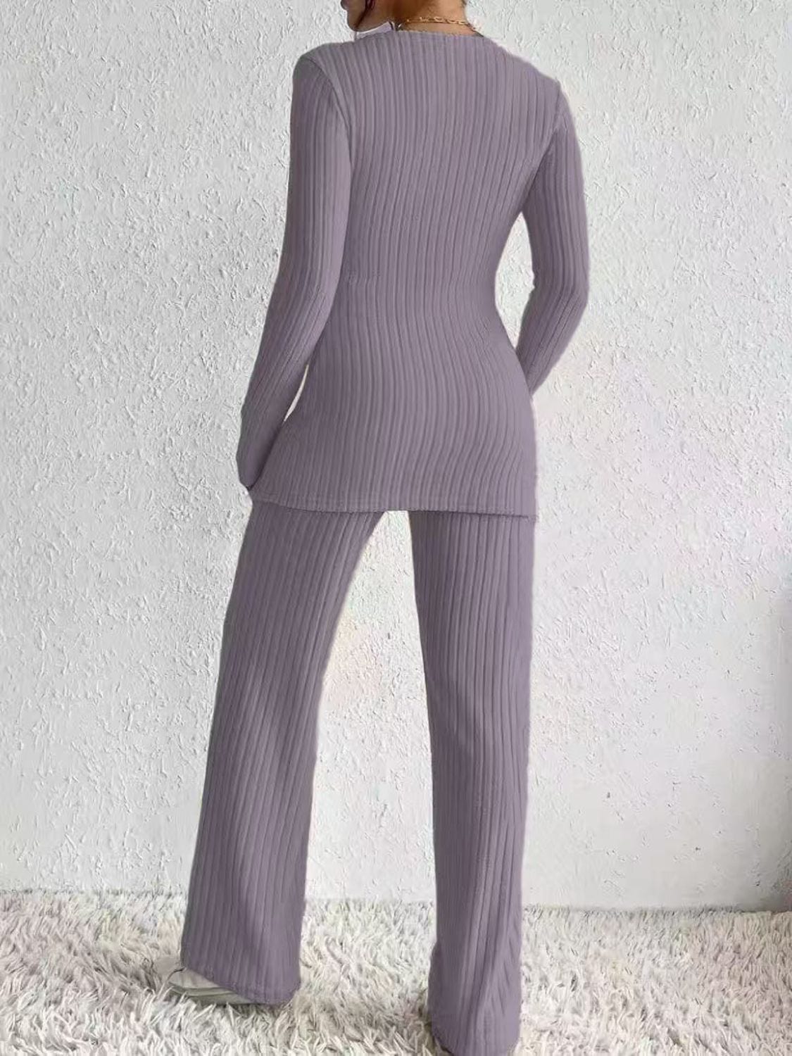 Soft Draping Meets Style: Long Sleeve Top & Pants Set
