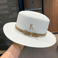 Spring Straw Hat with Letter R Buckle