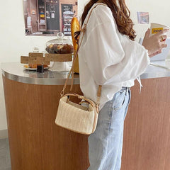Summer Time Straw Bucket Tote with Polyester Lining