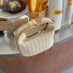 Summer Time Straw Bucket Tote with Polyester Lining