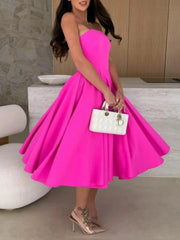 Strapless Midi Dress Elegant Fit and Flare