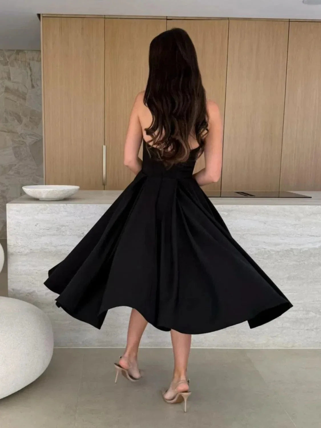Strapless Midi Dress Elegant Fit and Flare