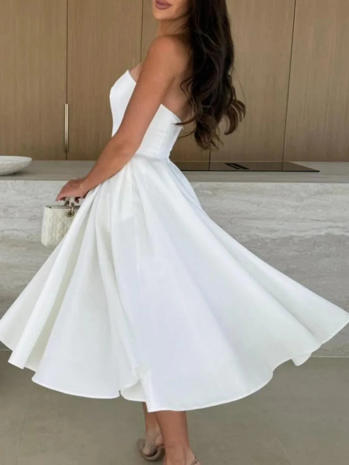 Strapless Midi Dress Elegant Fit and Flare