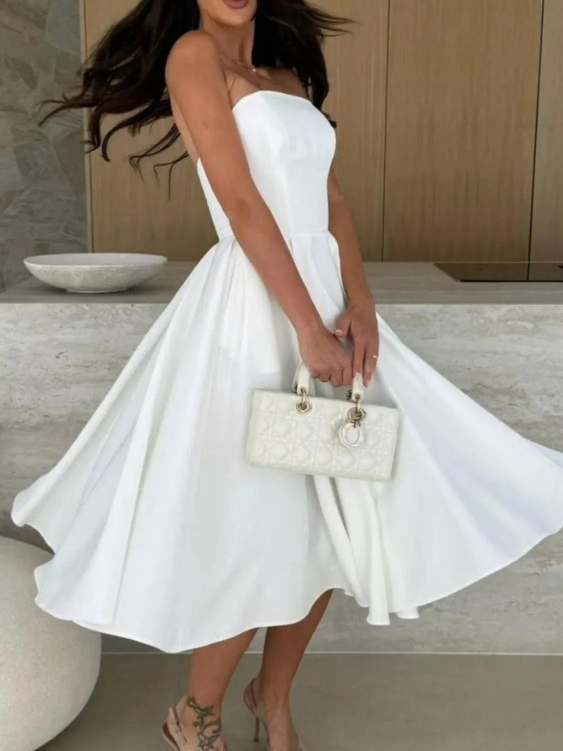 Strapless Midi Dress Elegant Fit and Flare