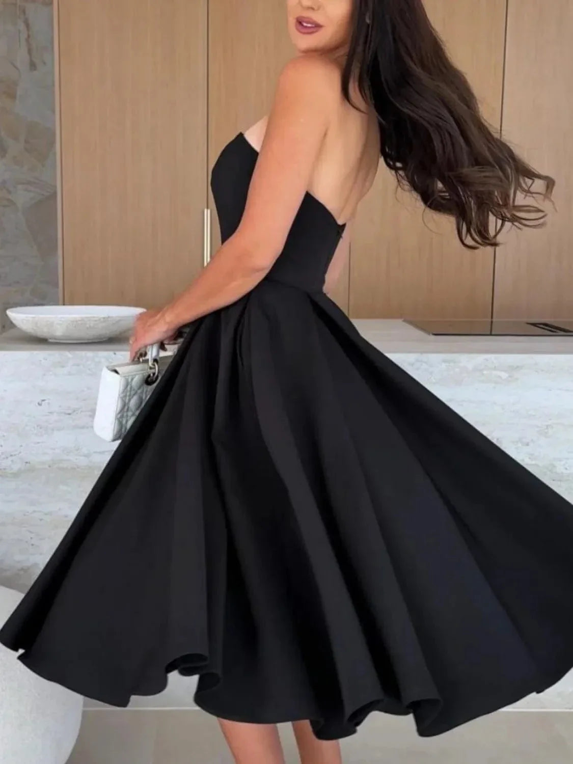 Strapless Midi Dress Elegant Fit and Flare