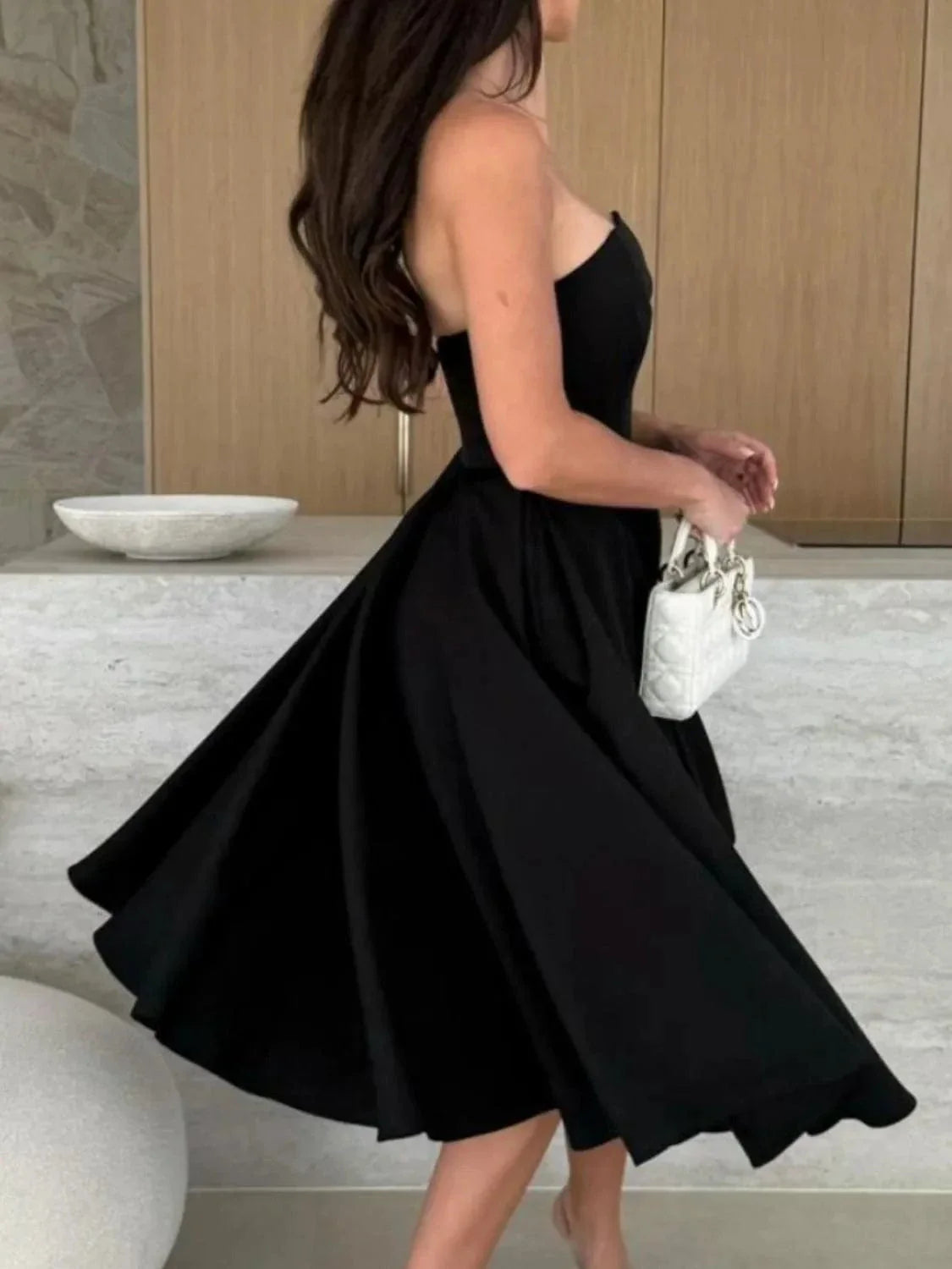 Strapless Midi Dress Elegant Fit and Flare