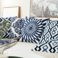 Blue and White Geometric Cushion Covers