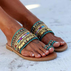 Boho Embellished Flat Sandals