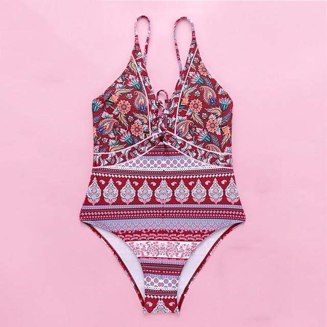Ethnic Print Backless Boho One-piece Swimsuit