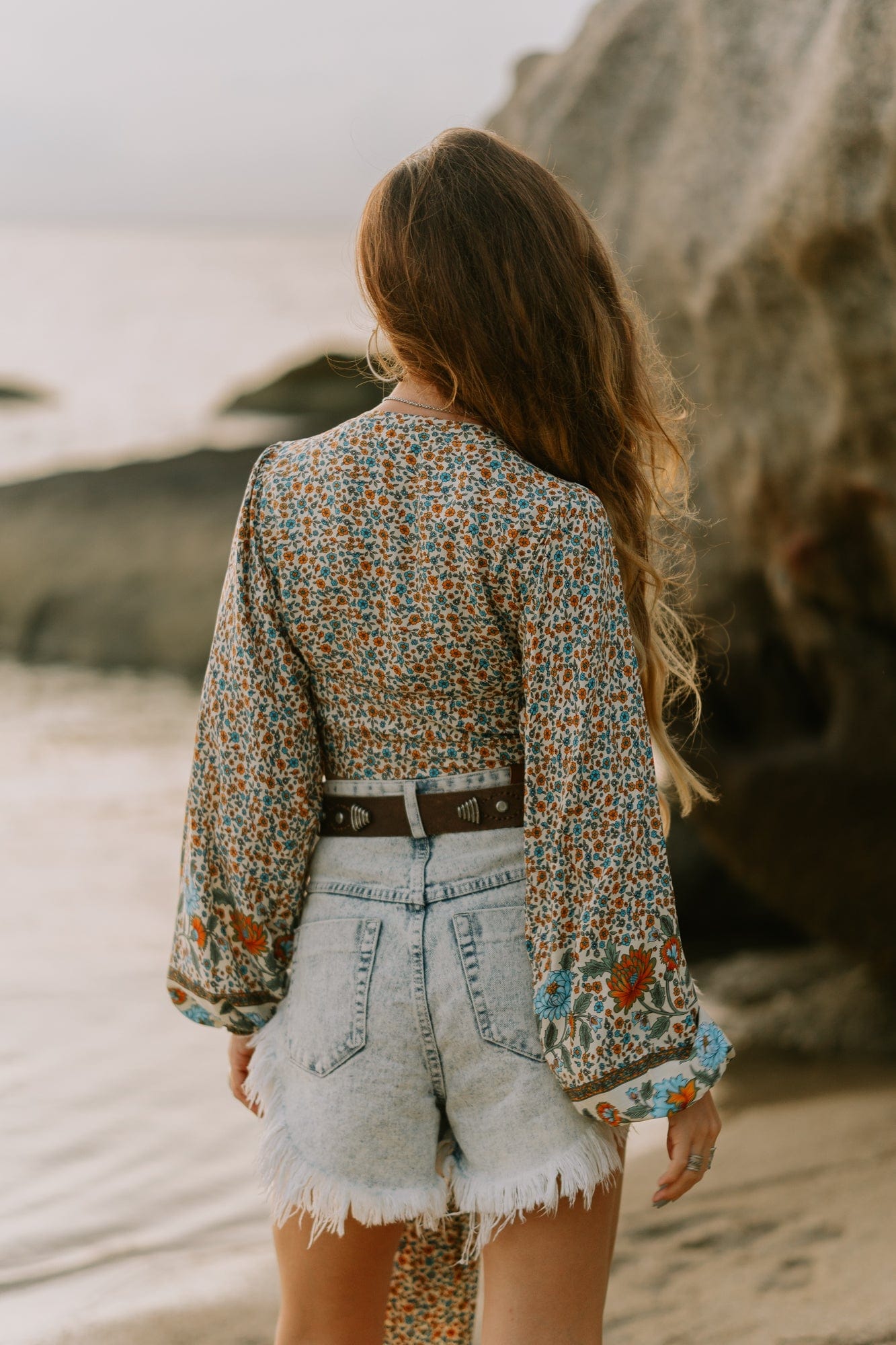 Freya Retro V Neck Bell Sleeve Blouse