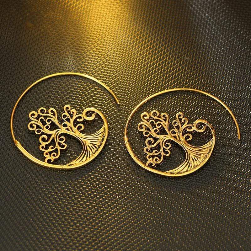 Tree Of Life Spiral Hoop Earrings