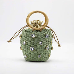 Rhinestones Embellished Handmade Bucket Bag