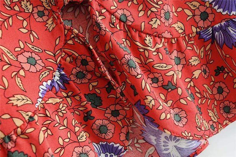 Ida Floral Tie Front Blouse in Red