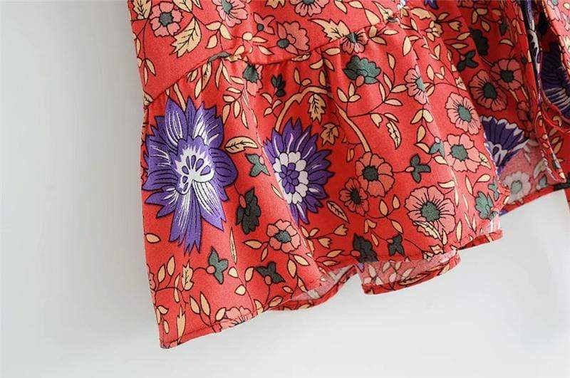 Ida Floral Tie Front Blouse in Red
