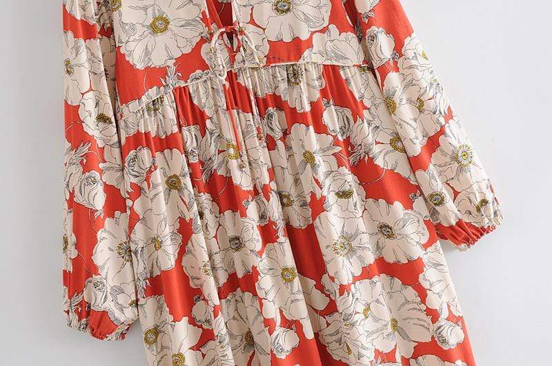 Red Floral Ethnic Style Maxi Dress