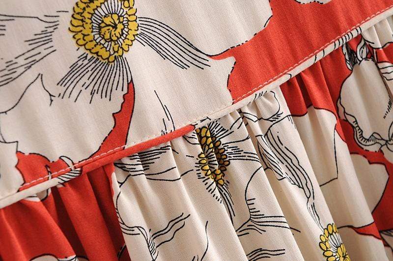 Red Floral Ethnic Style Maxi Dress