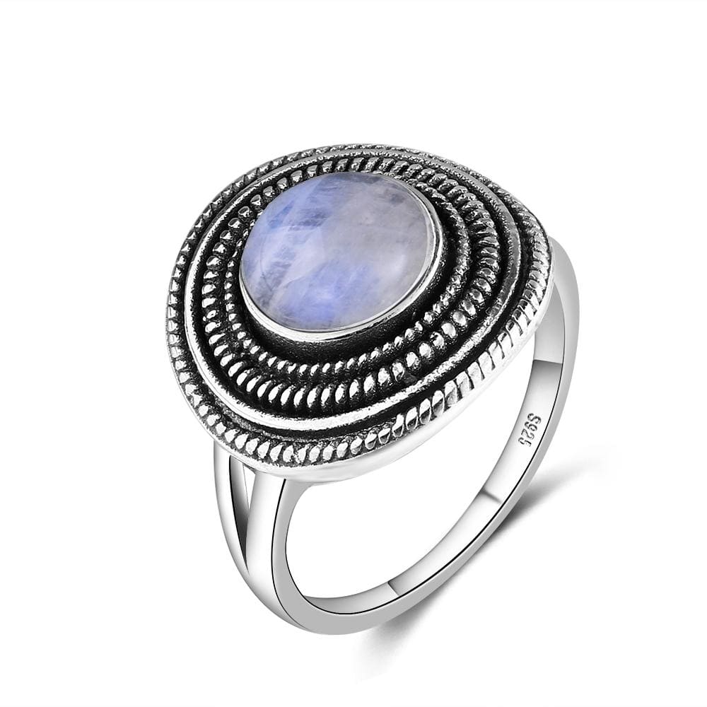 S925 Sterling Silver Natural Stone Round Ring