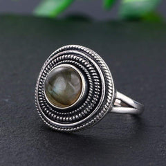S925 Sterling Silver Natural Stone Round Ring