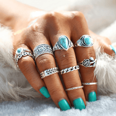 Turquoise Rose Ring Set 10 pcs