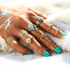 Turquoise Rose Ring Set 10 pcs