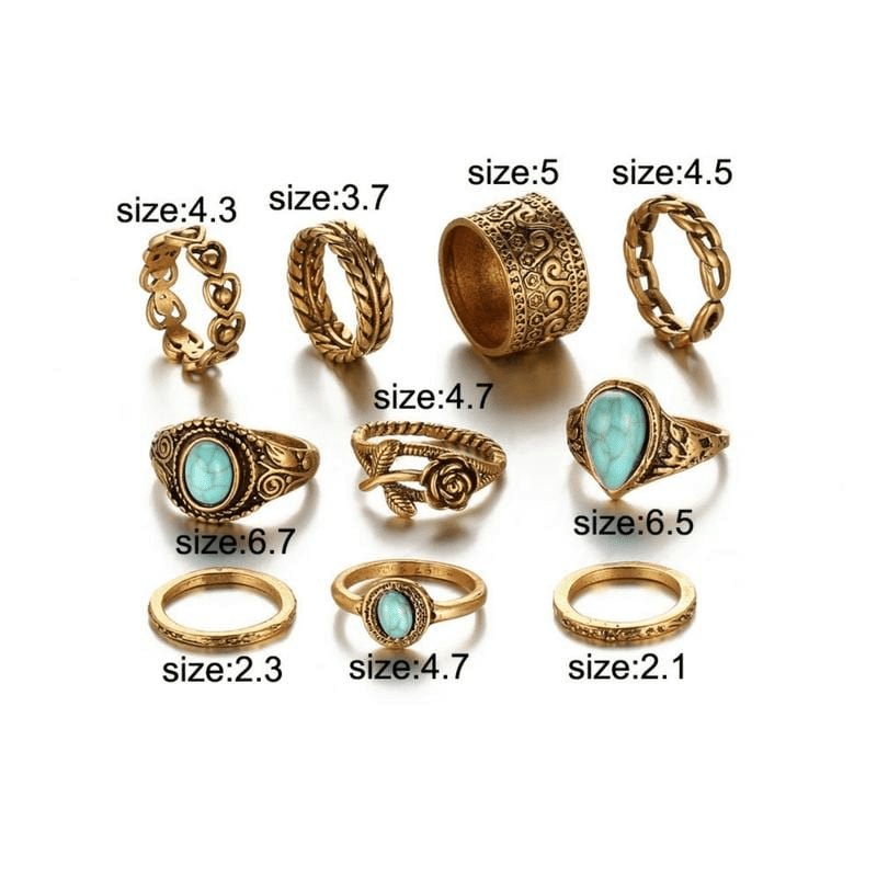 Turquoise Rose Ring Set 10 pcs