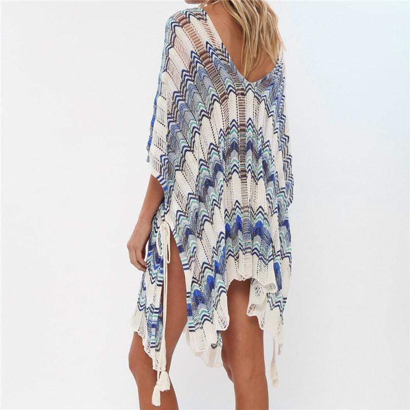 Striped Crochet Swim Cover Up Dress