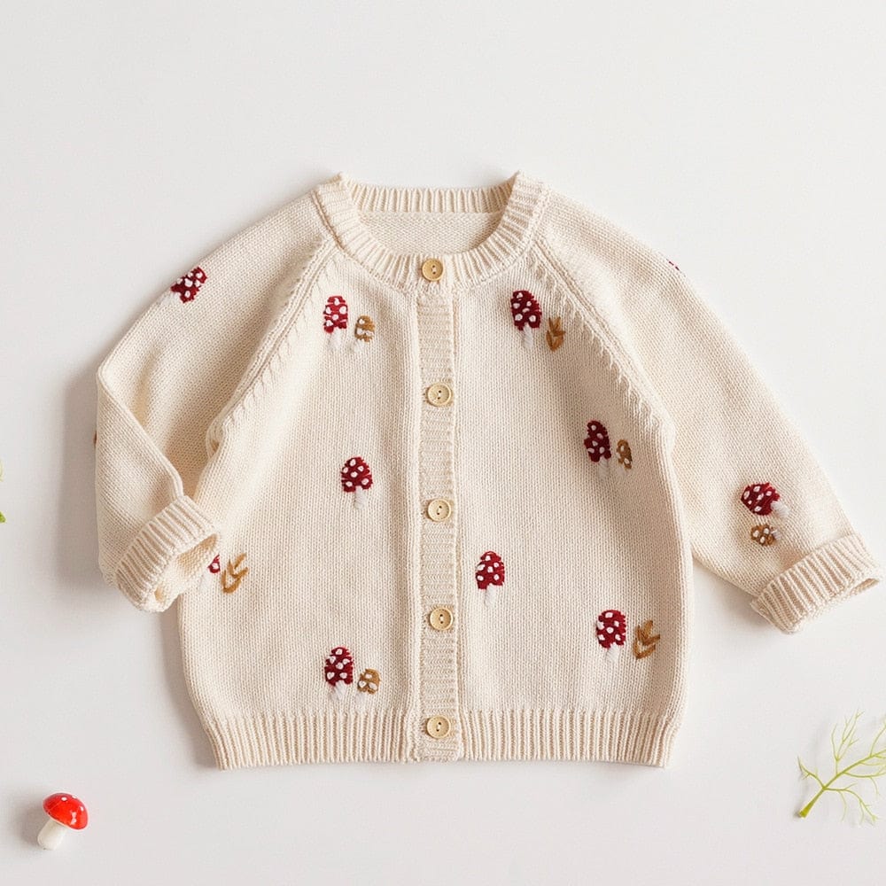 Boho Baby Mushroom Embroidered Cardigan