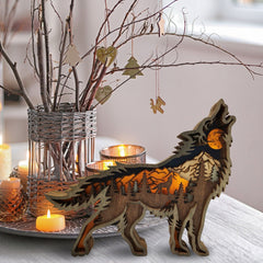 Wooden Wolf Figurine with LED Lights