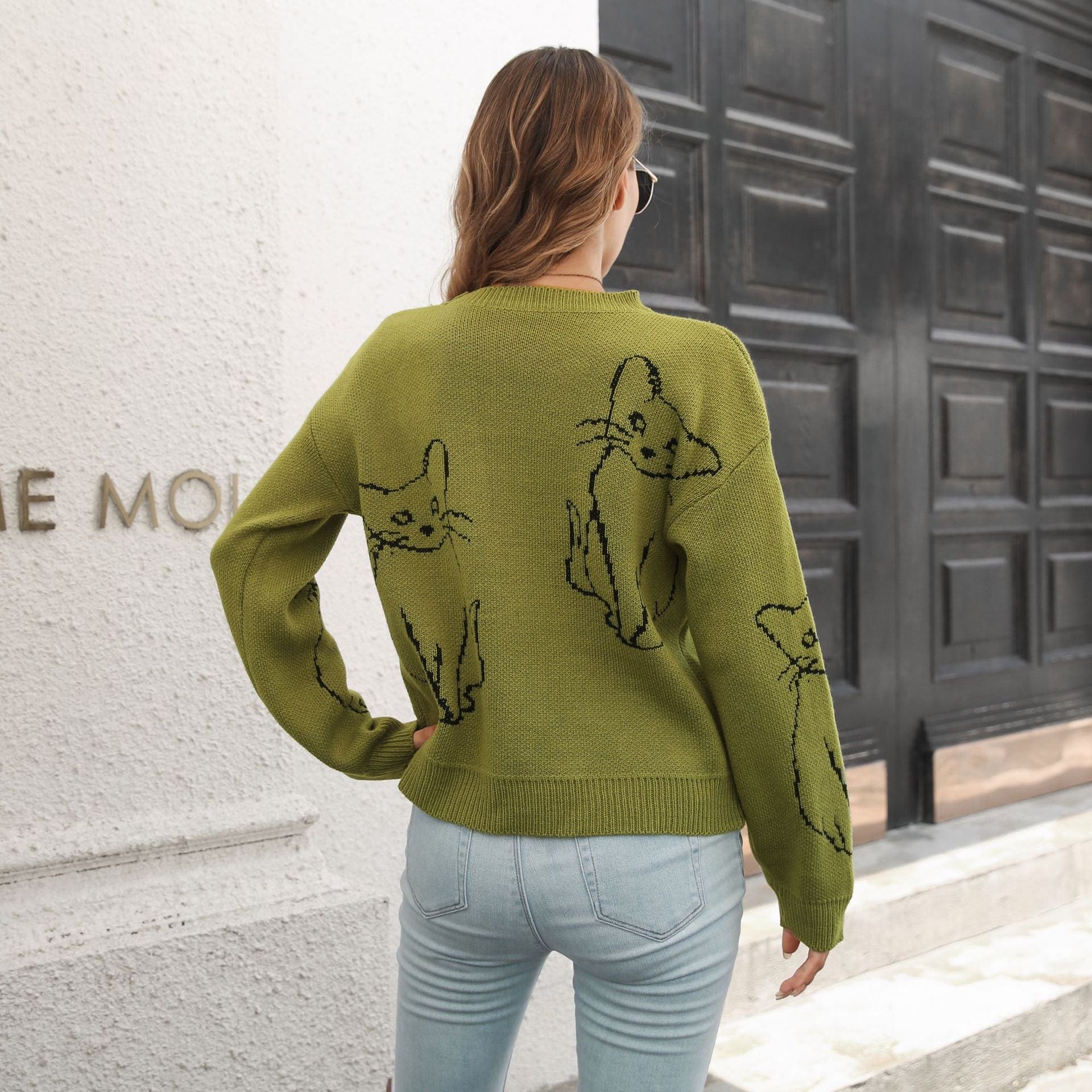Abstract Cat Print Sweater