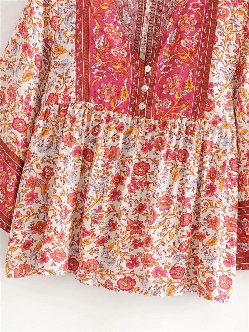 Amabel Boho Blouse in Red