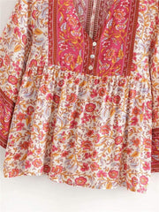 Amabel Boho Blouse in Red