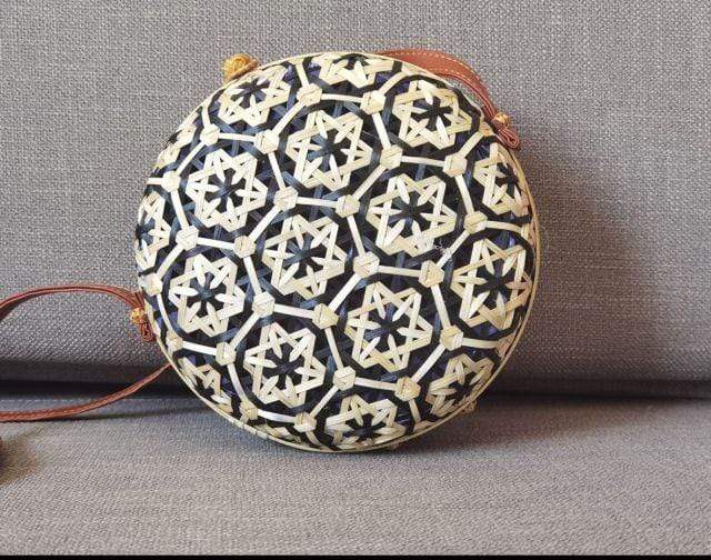 Round Colorful Flower Pattern Rattan Bag