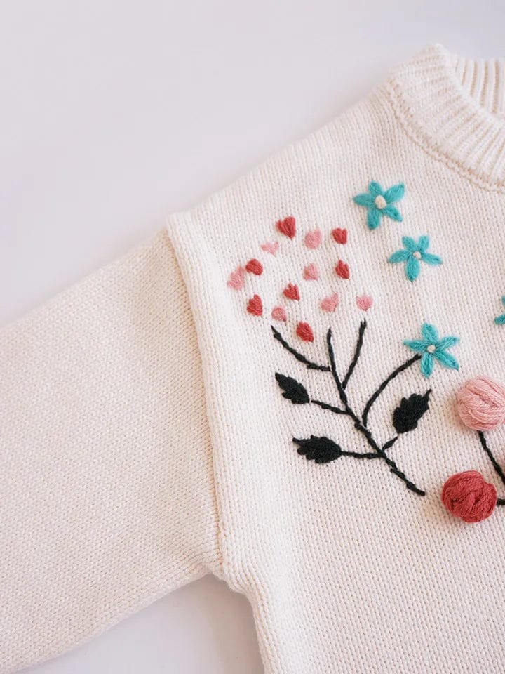 Embroidered Floral Girls Sweater