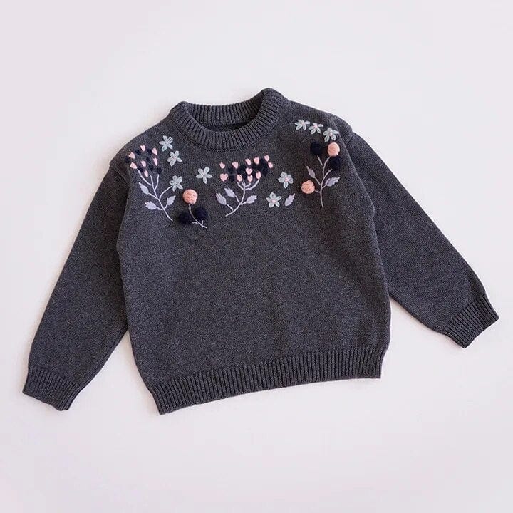 Embroidered Floral Girls Sweater