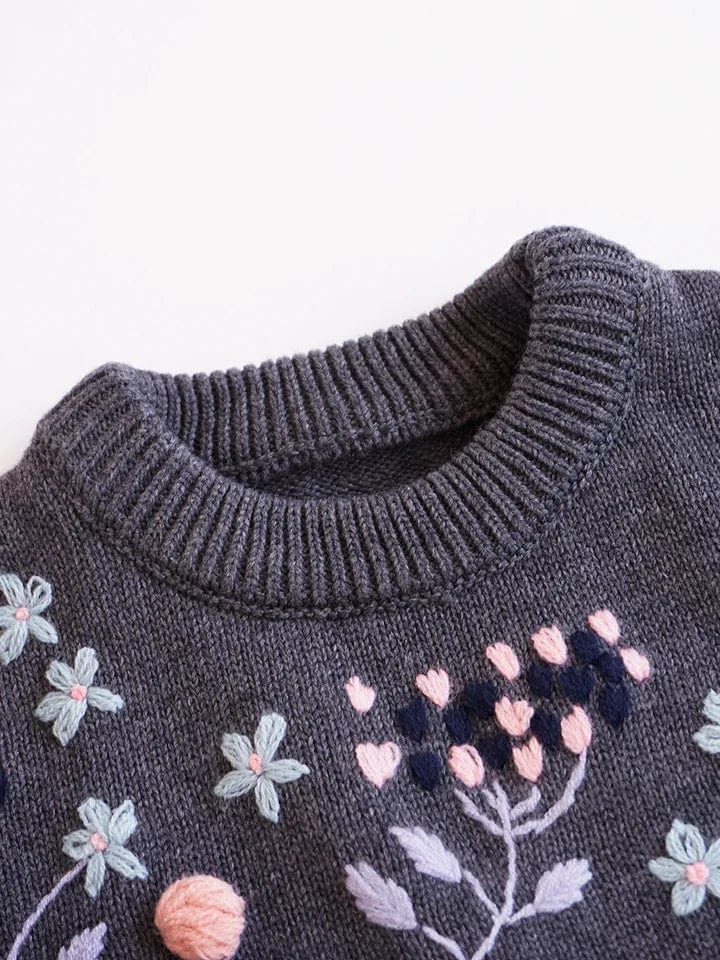 Embroidered Floral Girls Sweater