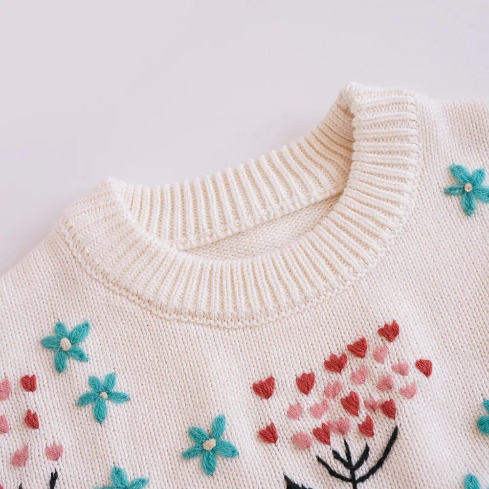 Embroidered Floral Girls Sweater