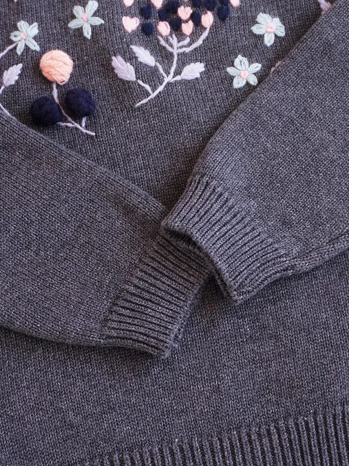 Embroidered Floral Girls Sweater