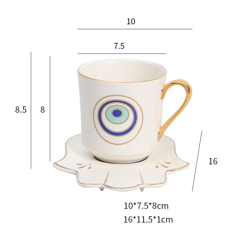 Evil Eye Coffee Cup & Hamsa Hand Saucer Set