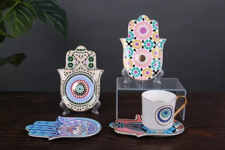 Evil Eye Coffee Cup & Hamsa Hand Saucer Set